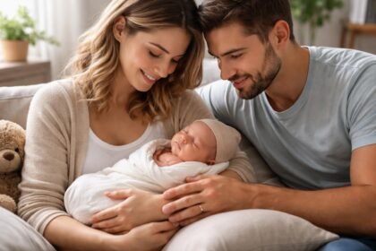 Újszülött hazaérkezése boldog szülők karjaiban